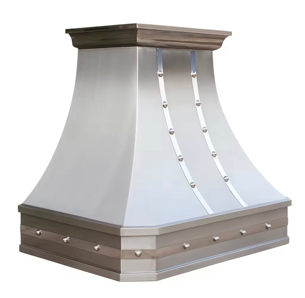 Handcrafted antique nickel finish copper range hood cover