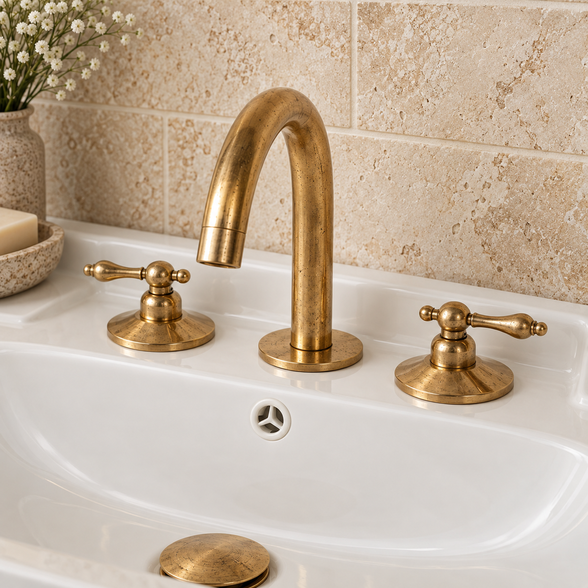 Brasslik bath vanity faucet in unlacquered brass