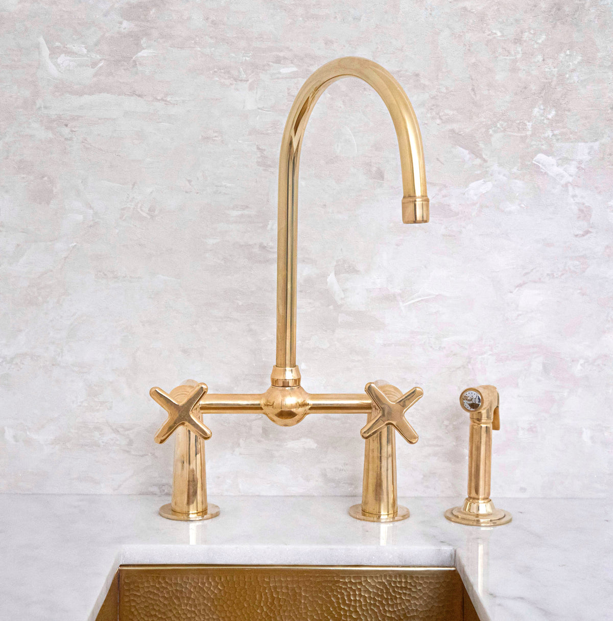 Steed high-arc brass bridge faucet for kitchen sinks by Brasslik