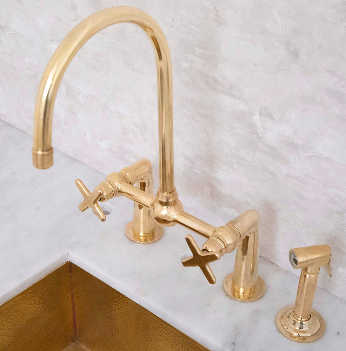 Brasslik bridge kitchen faucet in solid brass, available with side sprayer
