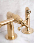 Traditional solid brass bridge kitchen faucet with high-arc design