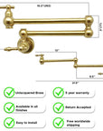 Solid brass pot filler faucet, wall mounted kitchen fixture