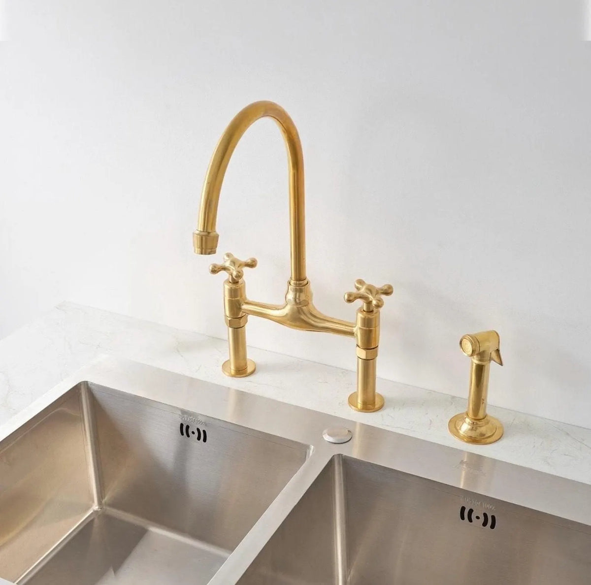 Brasslik brass side sprayer for kitchen sink, handcrafted unlacquered brass
