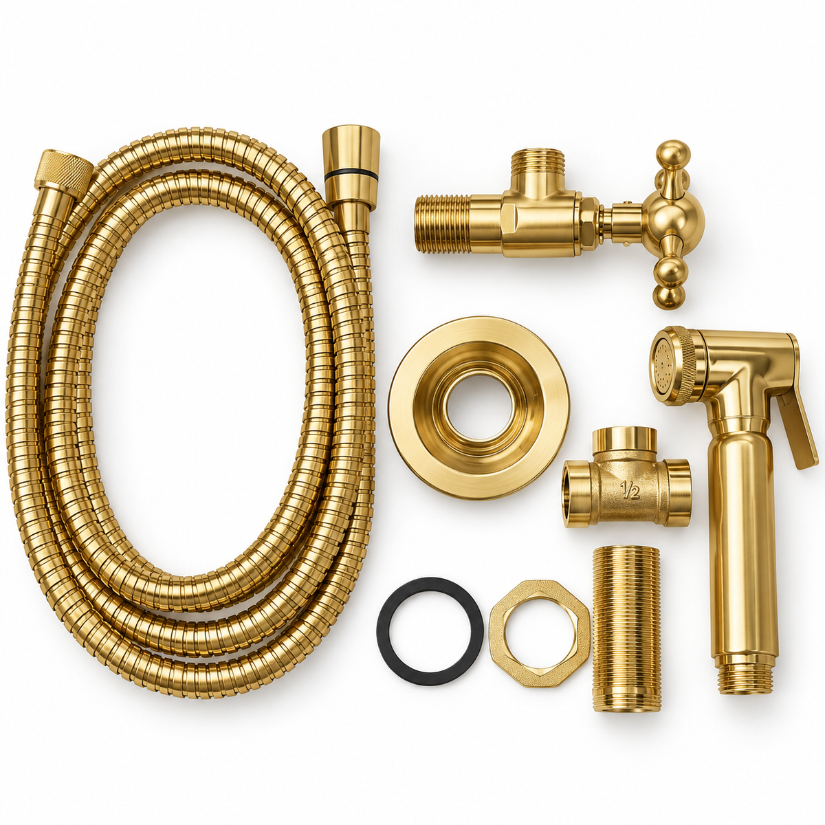 Kitchen faucet side sprayer in solid unlacquered brass