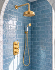 Brasslik thermostatic shower system in solid unlacquered brass