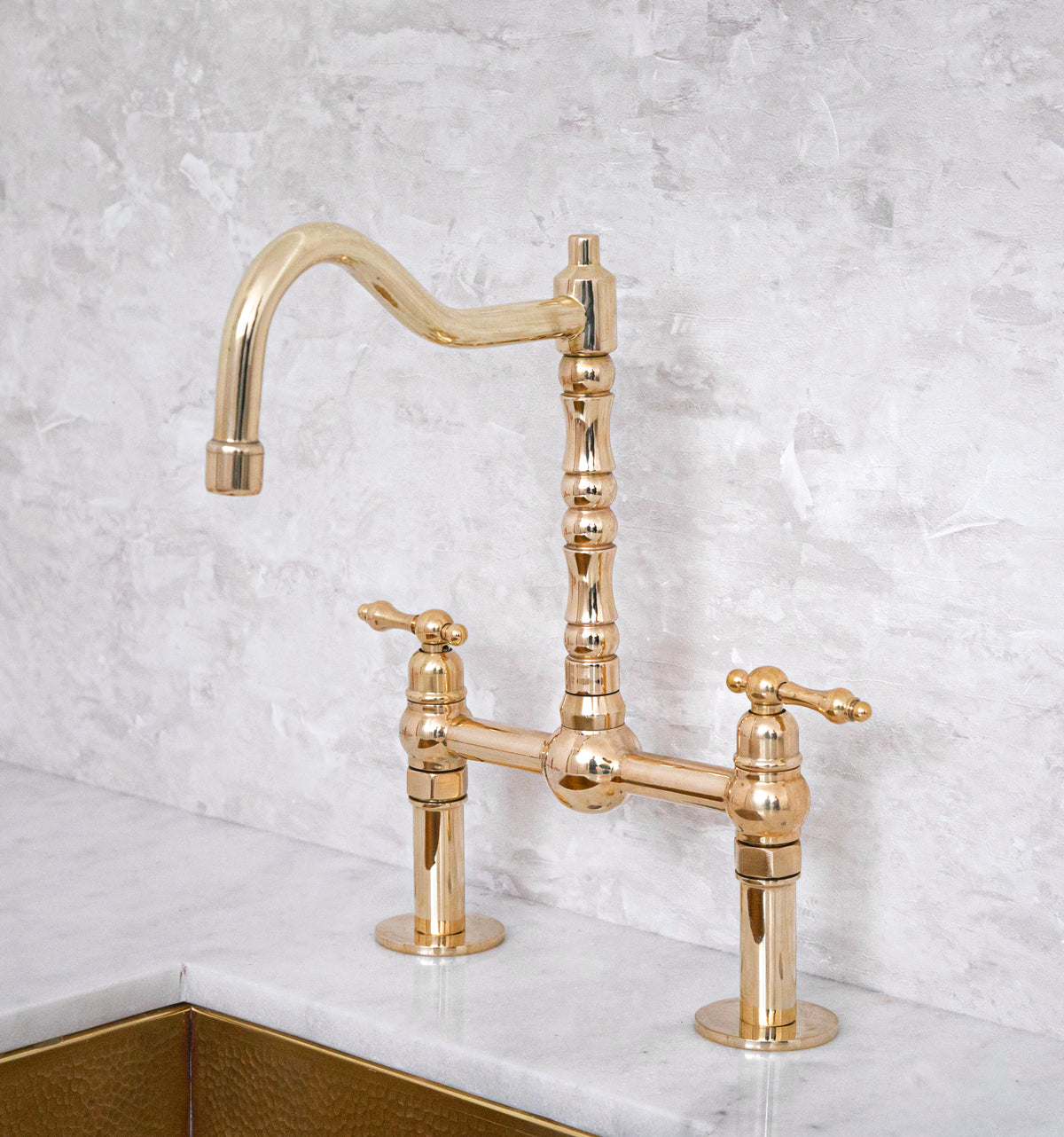 Solid lead-free brass bridge faucet for kitchens, Brighton by Brasslik