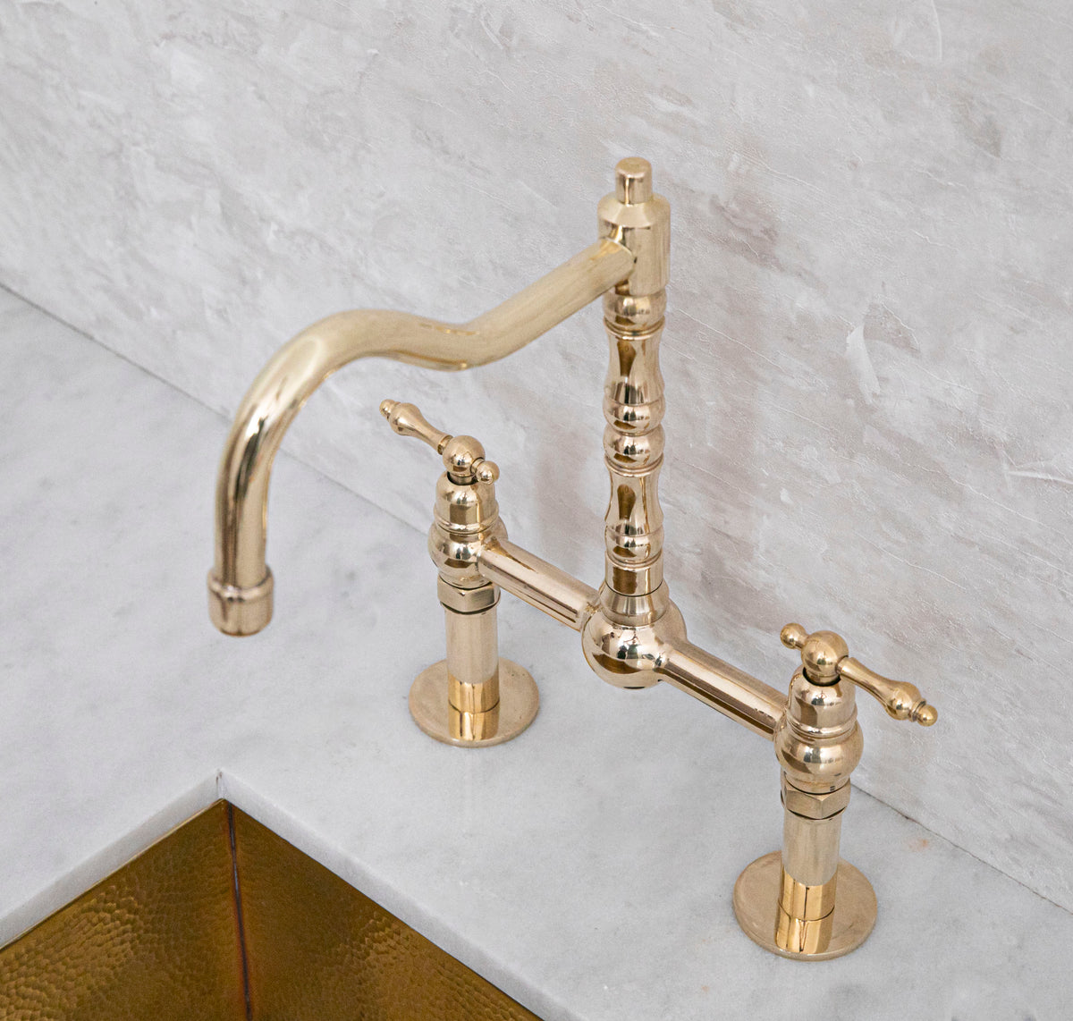Handmade Moroccan brass bridge kitchen faucet, Brighton Classic