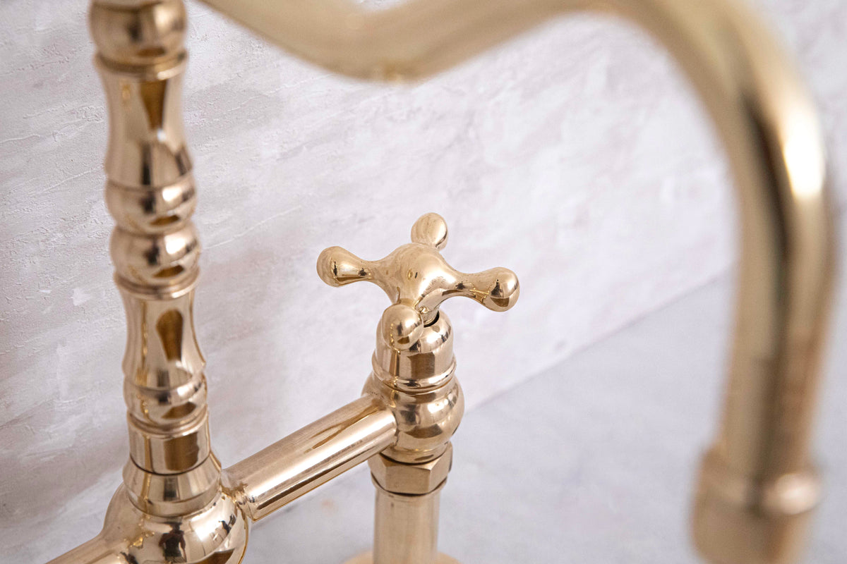 Traditional brass bridge kitchen faucet by Brasslik