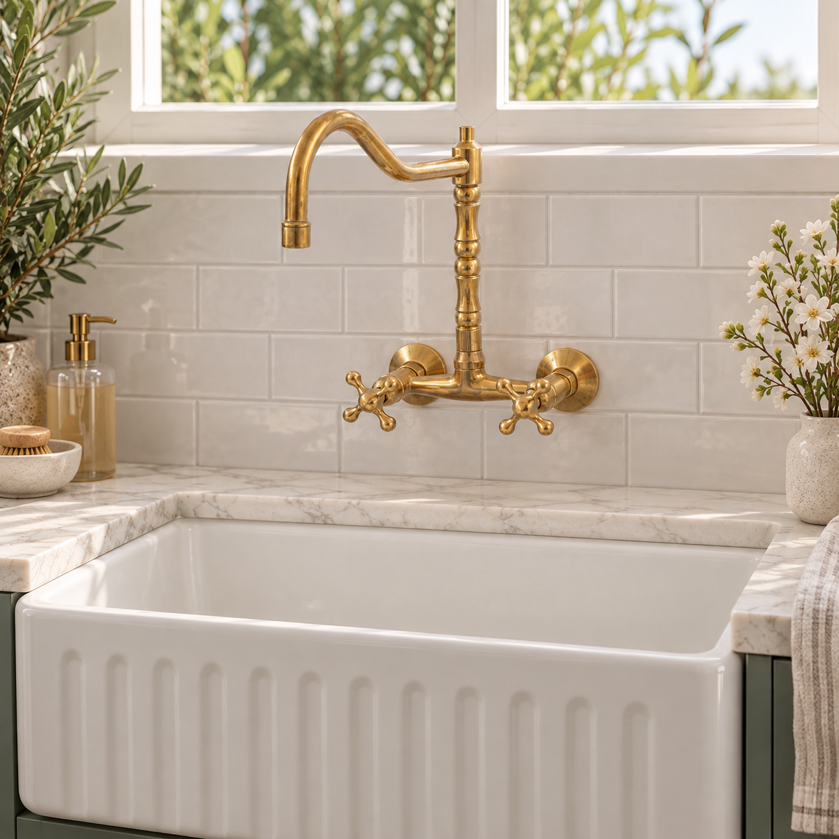 Brighton wall-mounted classic brass faucet crafted from solid brass