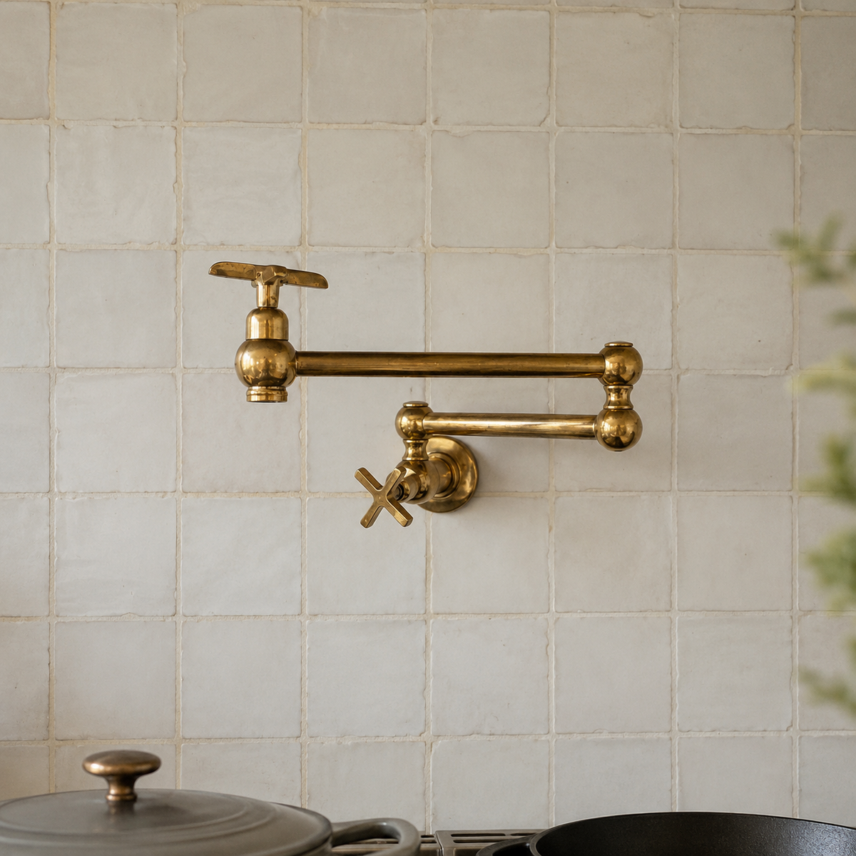 Classic unlacquered brass pot filler faucet made from 100% solid brass