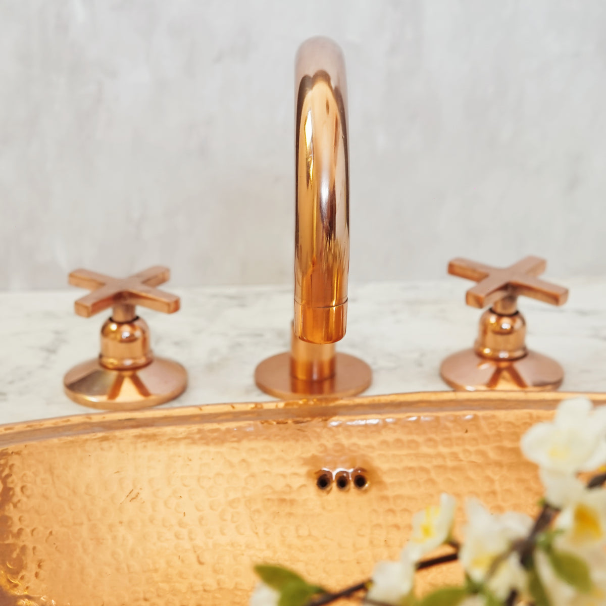 Copper deck mount faucet by Brasslik, handcrafted brass