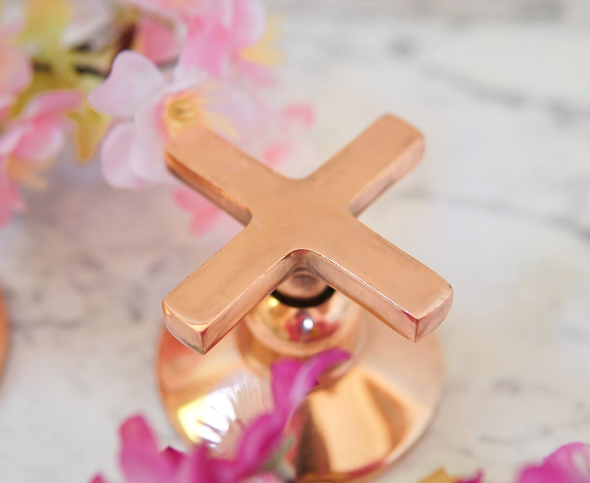 Gooseneck deck mounted copper bathroom faucet by Brasslik