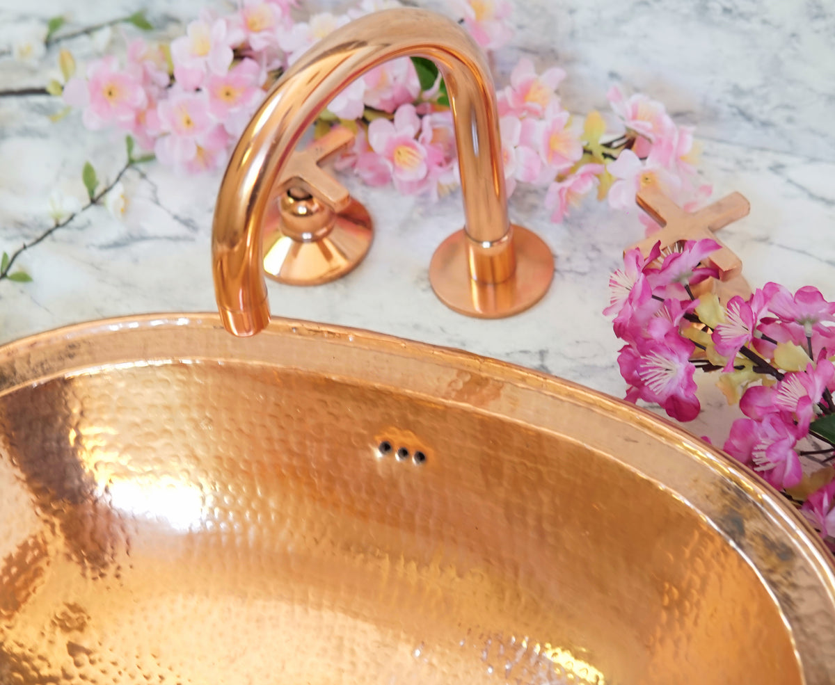 Copper deck mount bathroom faucet, only faucet or with sink