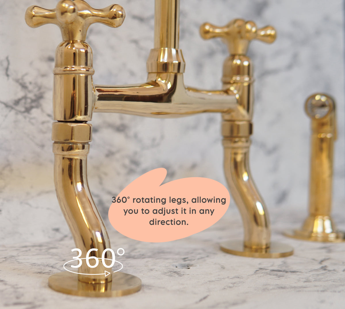 Curved legs bridge faucet in solid brass for classic kitchens