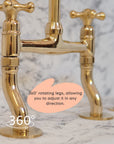 Curved legs bridge faucet in solid brass for classic kitchens