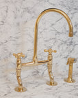 Unlacquered brass kitchen bridge faucet by Brasslik