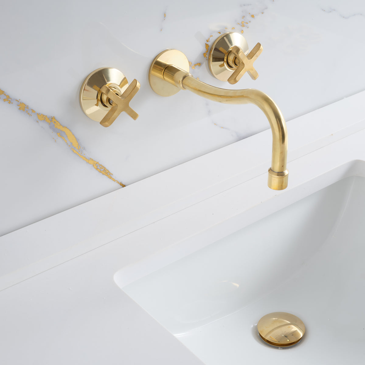 Brasslik curved wall-mounted faucet in unlacquered brass