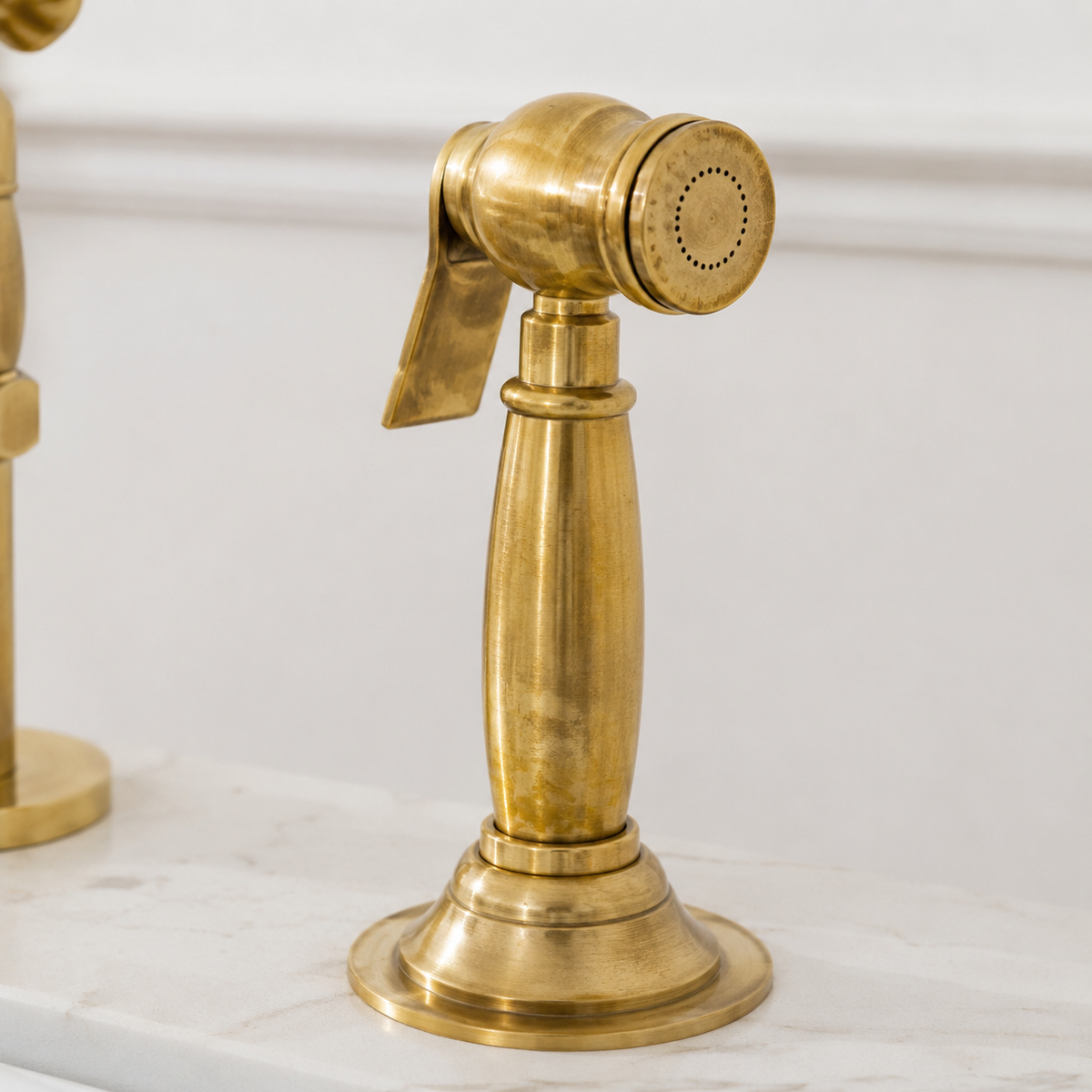 Domed unlacquered brass side sprayer for kitchen sinks