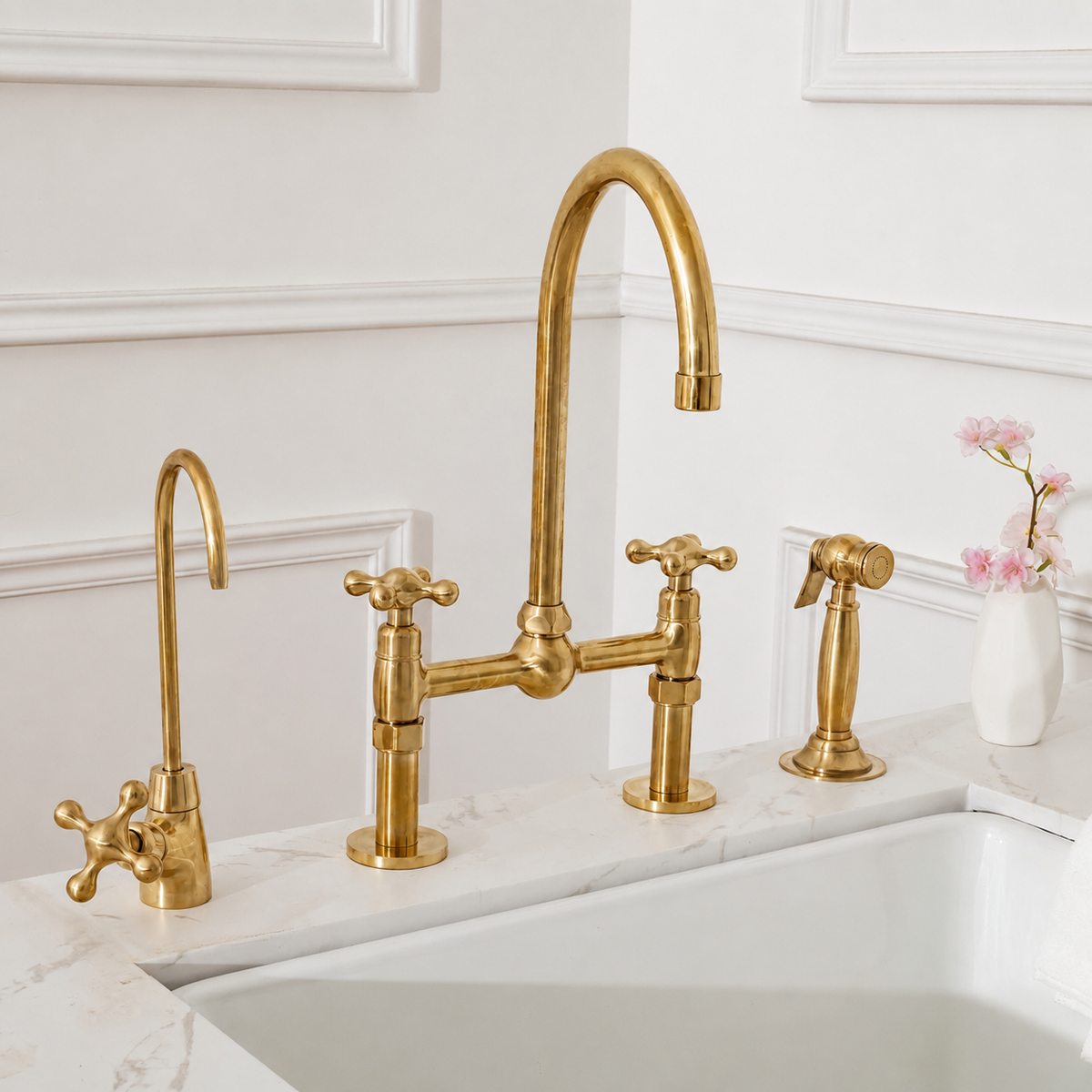 Dublin solid brass bridge faucet for kitchen sinks by Brasslik