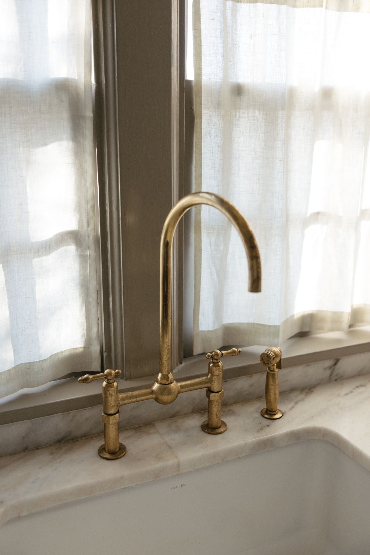 Dublin unlacquered brass bridge kitchen faucet