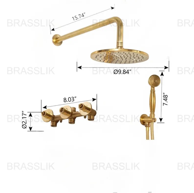 Eden brass shower set that develops a natural patina
