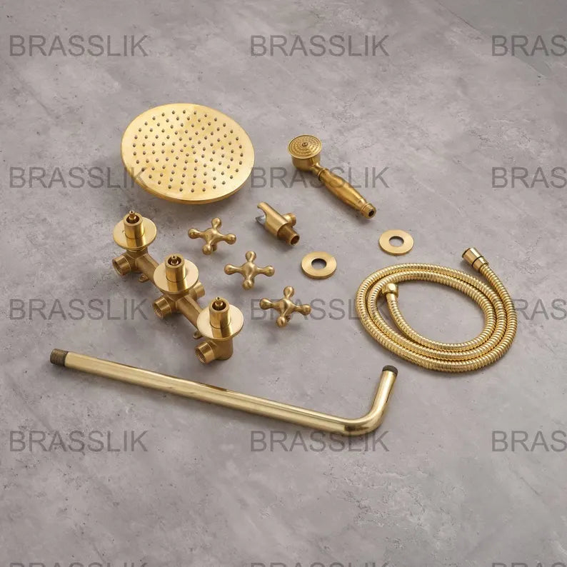 Eden unlacquered brass shower valve and shower set