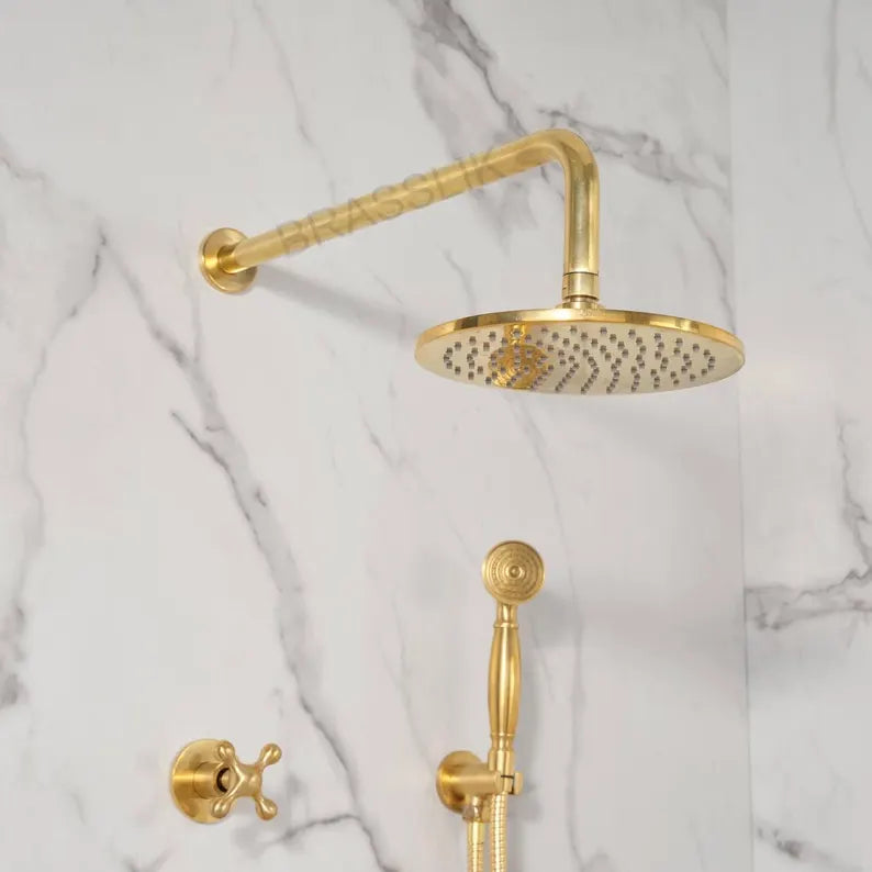 Handcrafted Eden brass shower system with valve