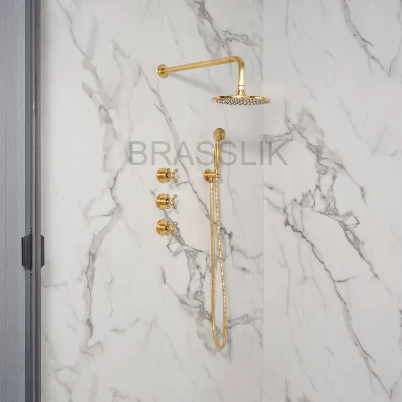 Eden unlacquered brass shower system, timeless design
