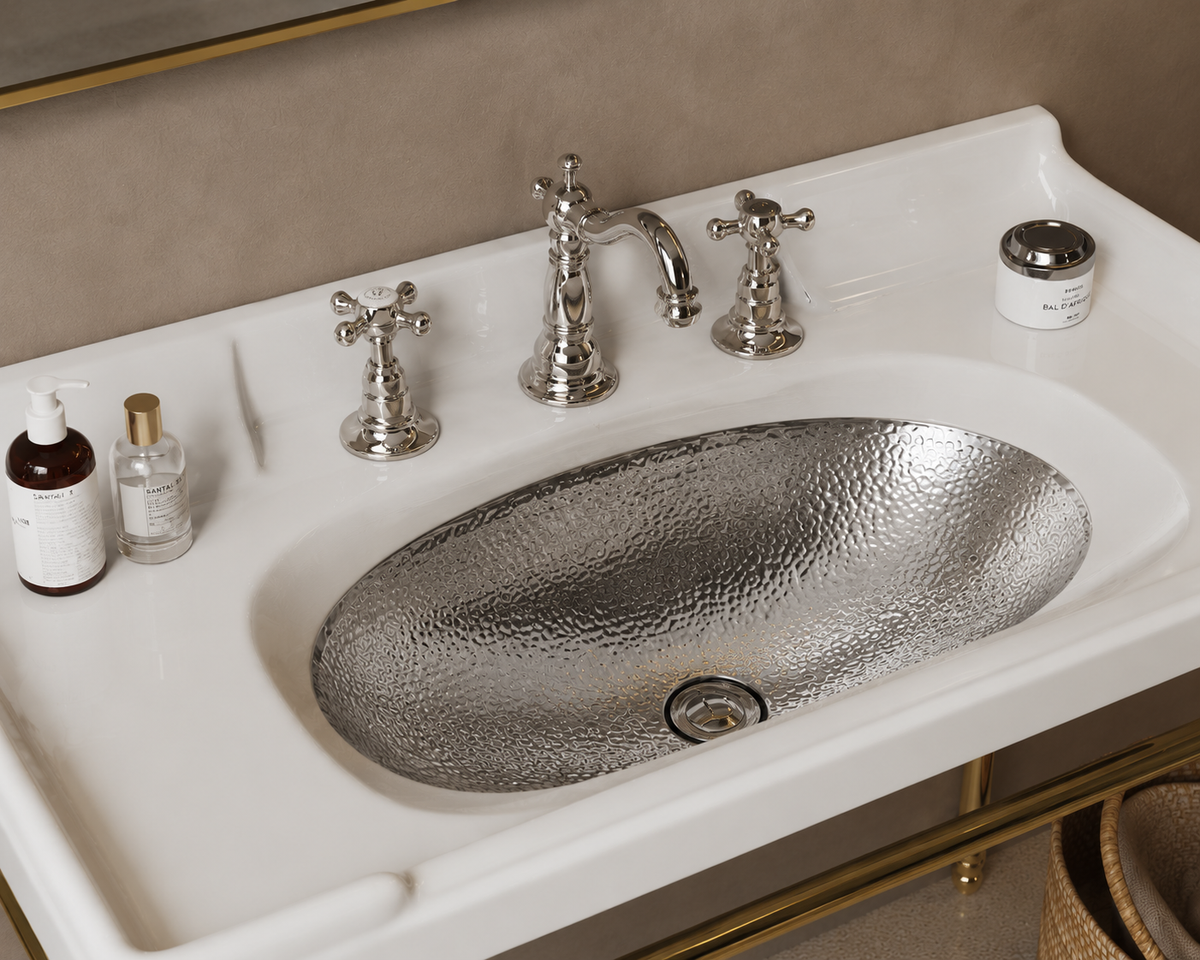 Hammered nickel oval bathroom sink