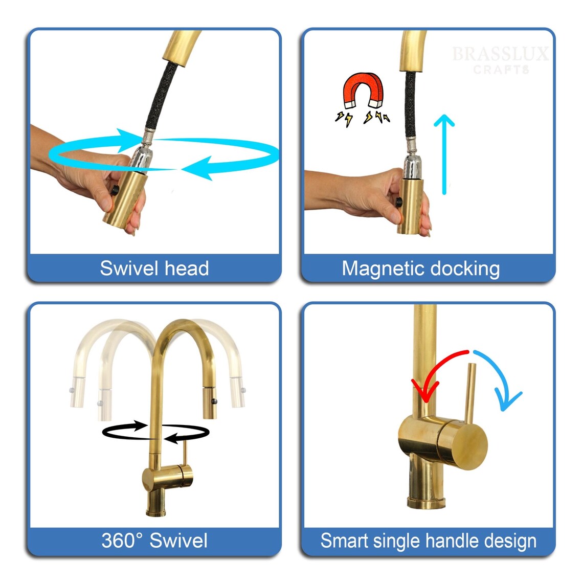 Unlacquered Brass Pull Down Kitchen Faucet
