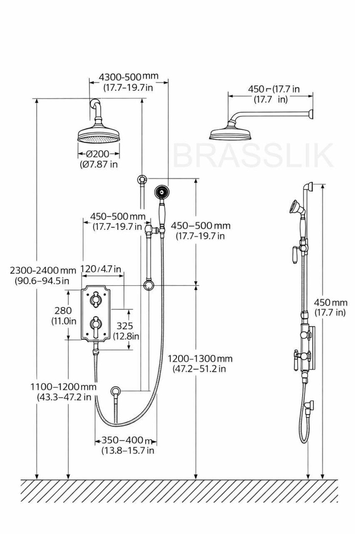 Unlacquered Brass Thermostatic Shower System