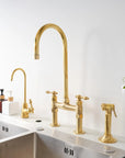 Unlacquered Brass Kitchen Bridge Faucet - 6” Core