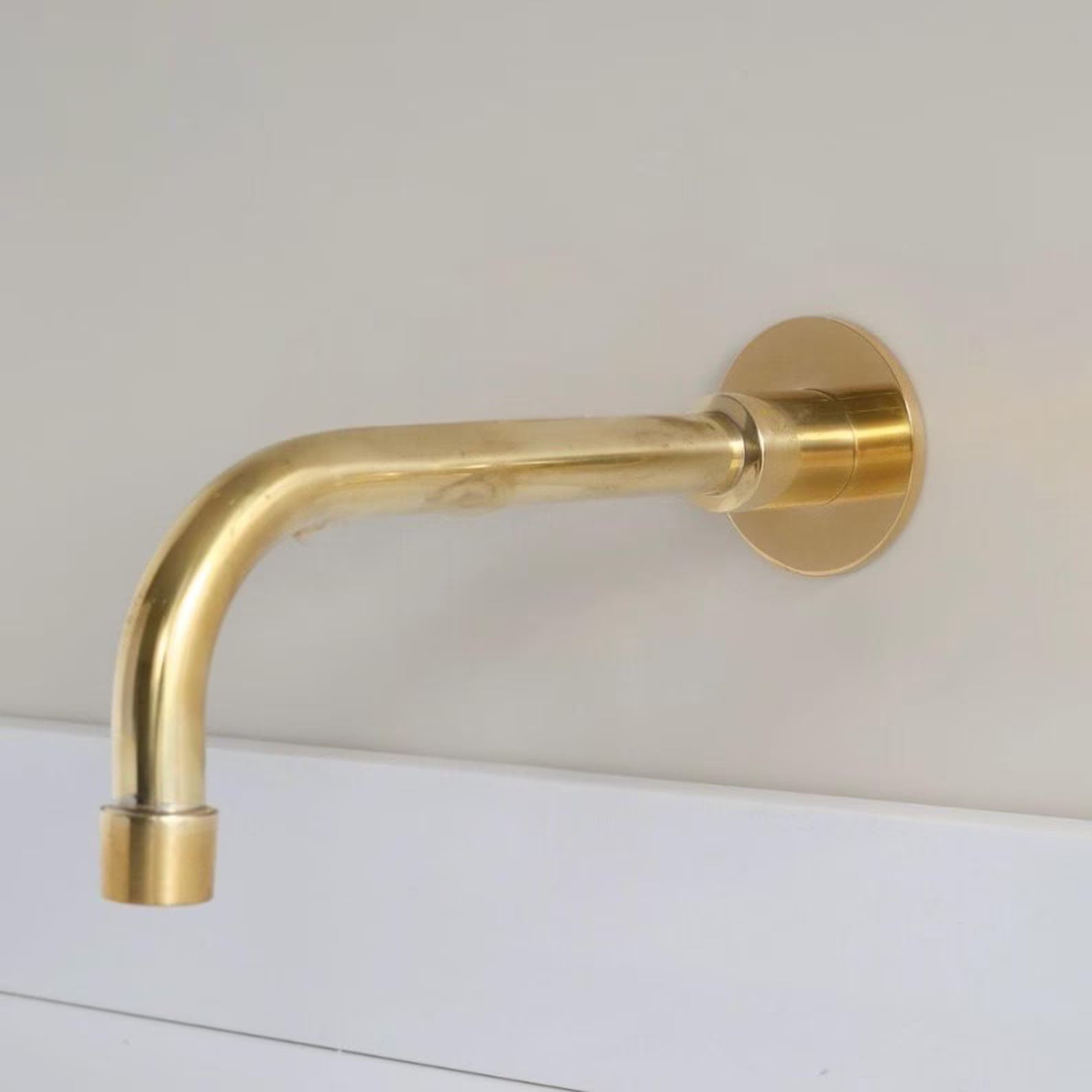 8 Inch Unlacquered Brass Tub Spout, Wall Mounted, Non Diverter or Valve