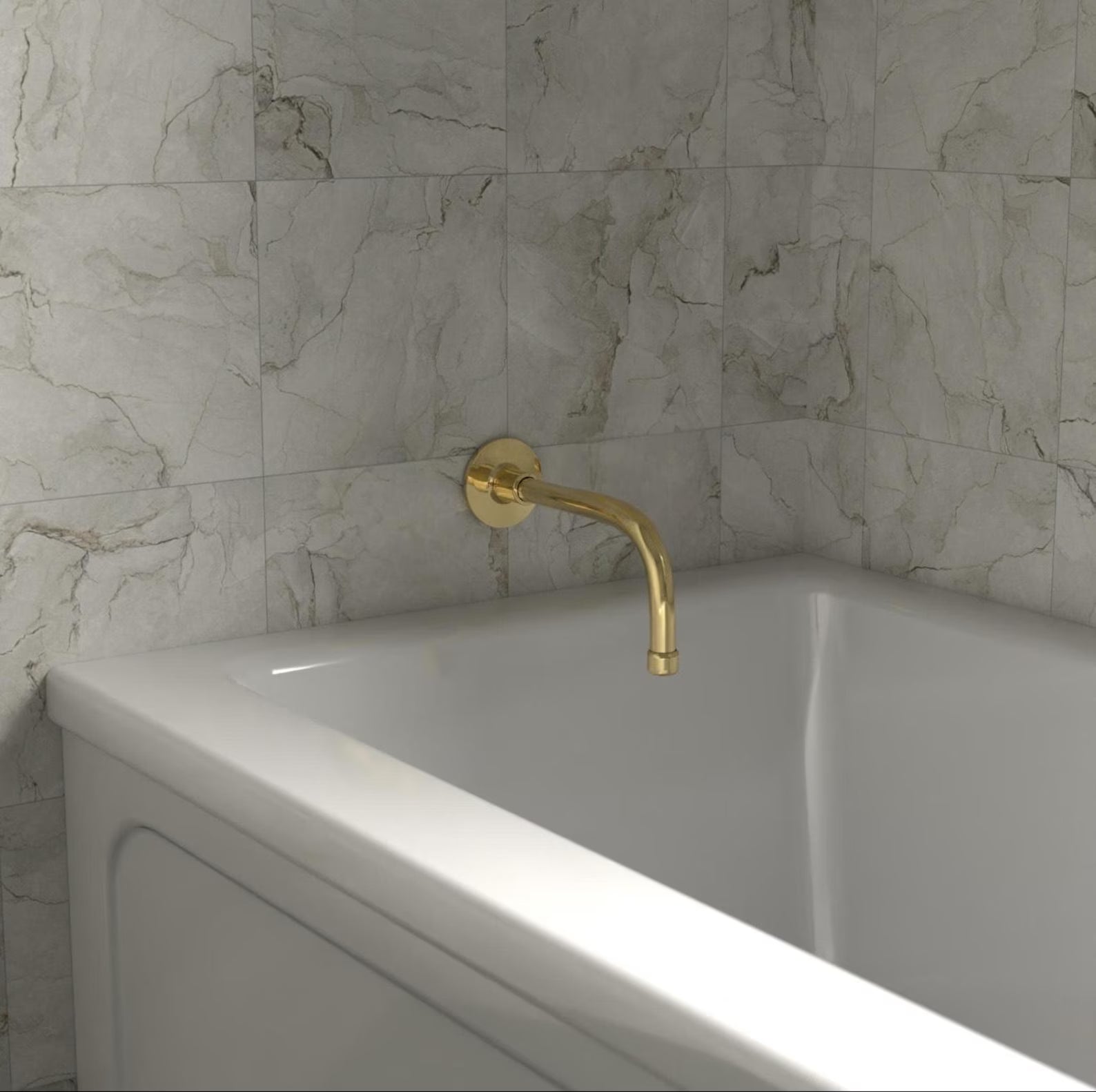 8 Inch Unlacquered Brass Tub Spout, Wall Mounted, Non Diverter or Valve