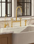 Unlacquered Brass Bridge Kitchen Faucet with Side Sprayer and Drinking Water Tap