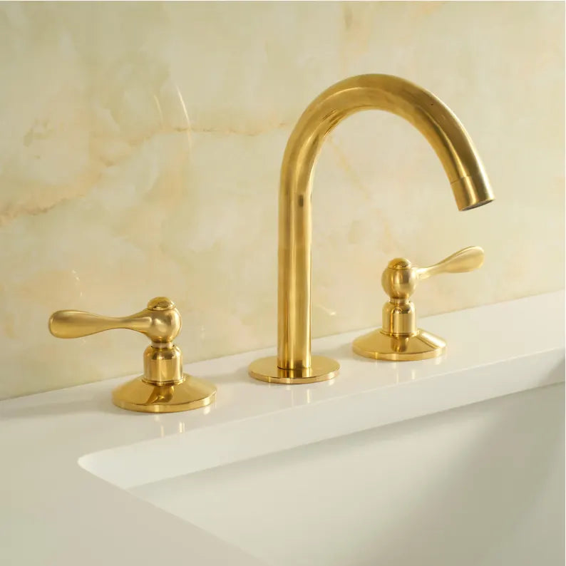 Unlacquered Brass  Vanity Three Holes Faucet - Lever handles