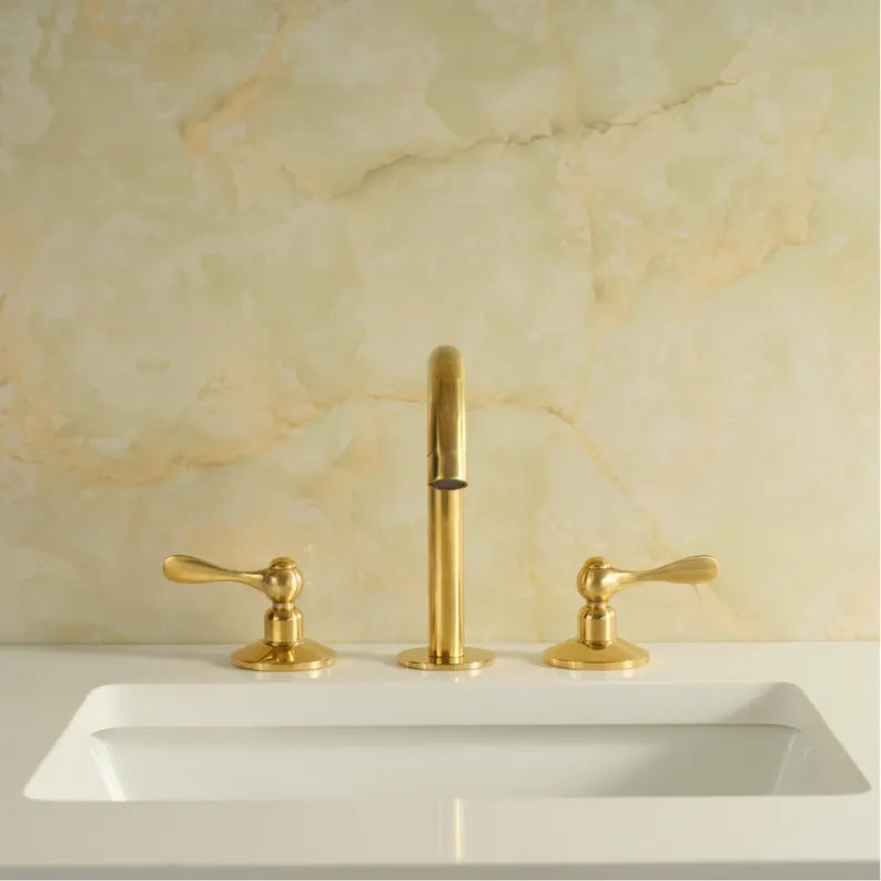 Unlacquered Brass  Vanity Three Holes Faucet - Lever handles