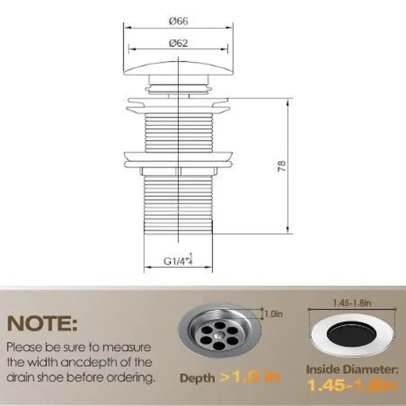 Unlacquered Brass Bathroom Sink Drain, Basin Sink Stopper, Pop up Drain