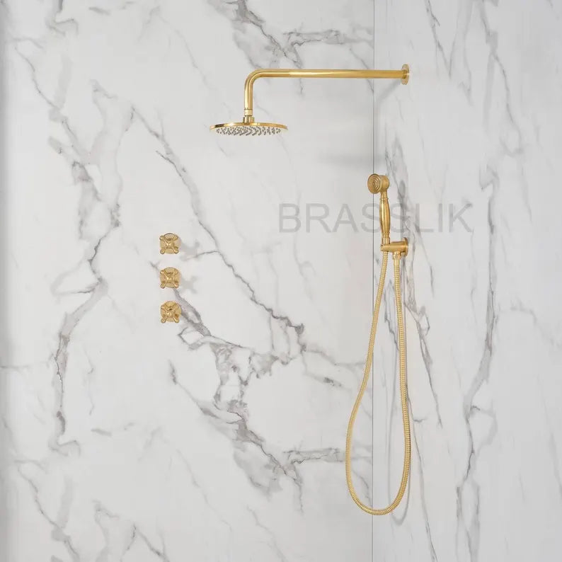 Eden Unlacquered Brass Shower Set With Valve