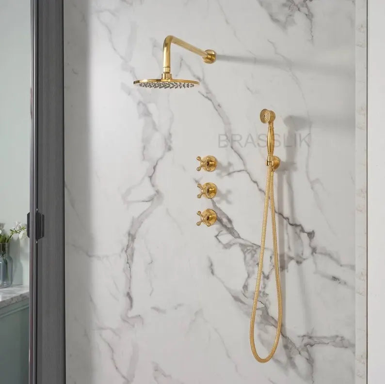 Eden Unlacquered Brass Shower Set With Valve
