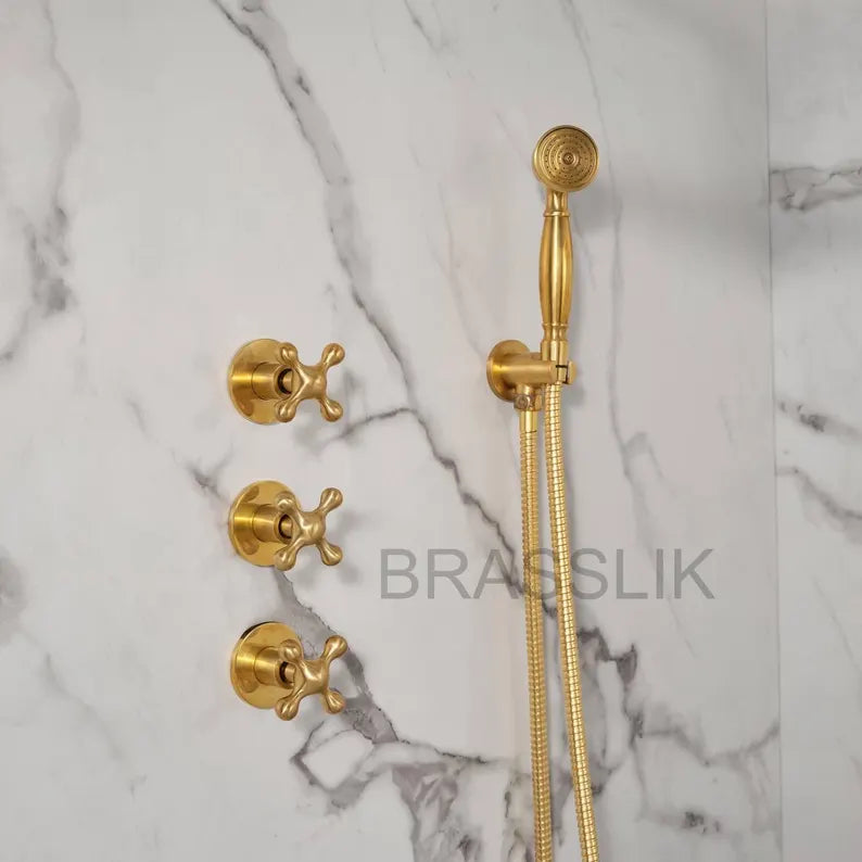 Eden Unlacquered Brass Shower Set With Valve