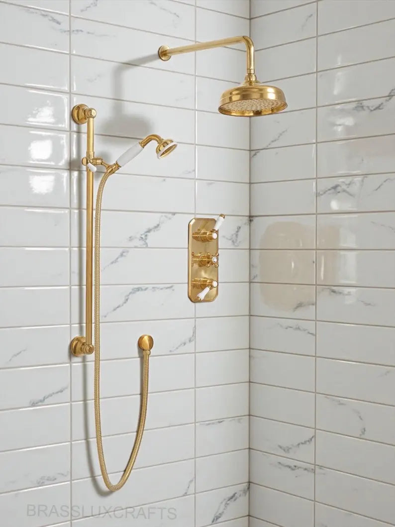 Unlacquered Brass Thermostatic Shower System
