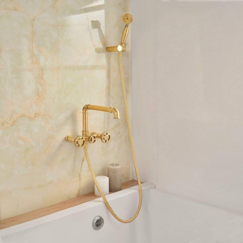 Sandy Wall Mounted Tub Filler - Unlacquered Brass