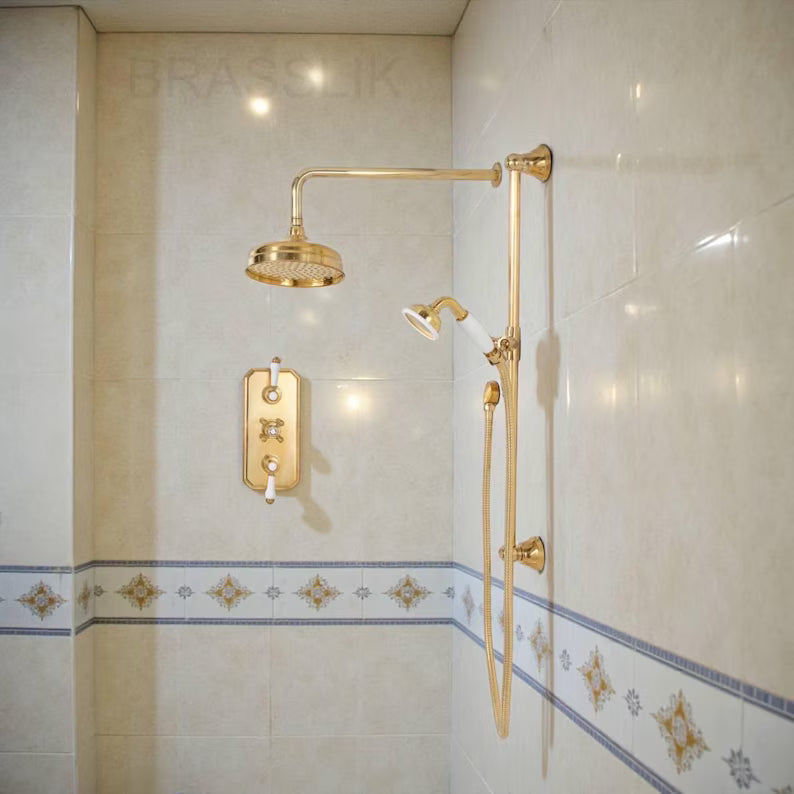Unlacquered Brass Thermostatic Shower System