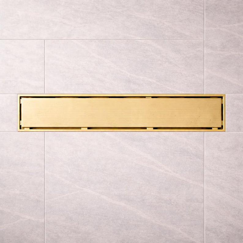 Casada Unlacquered Brass Linear Shower Drain – Tile Insert Bathroom Floor Drain, 12” &amp; 24”
