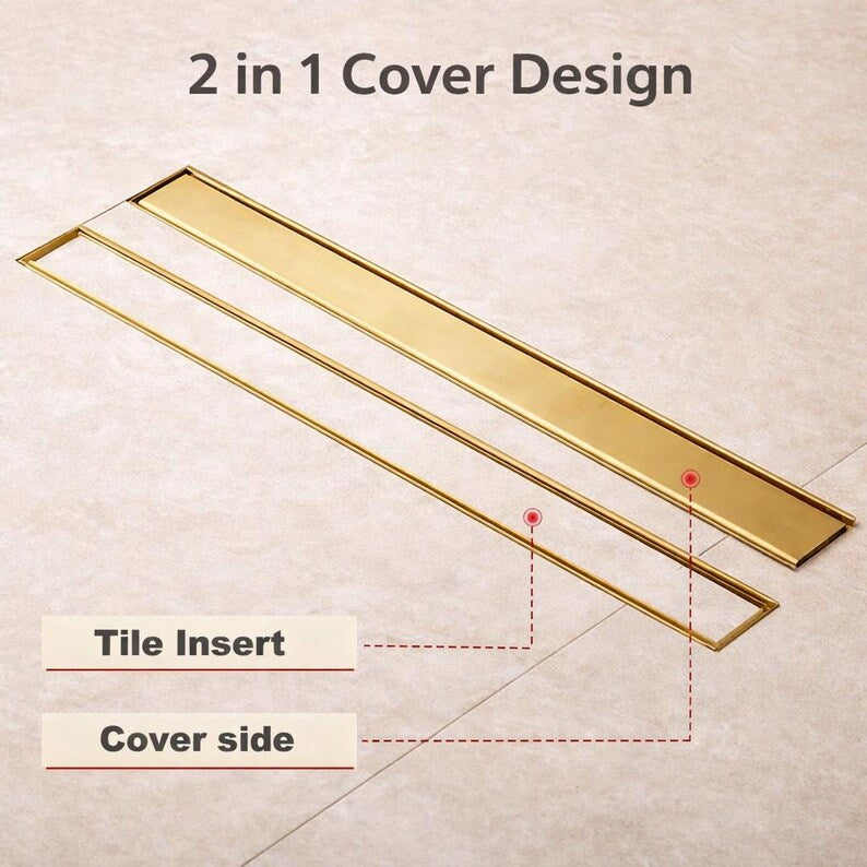 Casada Unlacquered Brass Linear Shower Drain – Tile Insert Bathroom Floor Drain, 12” &amp; 24”