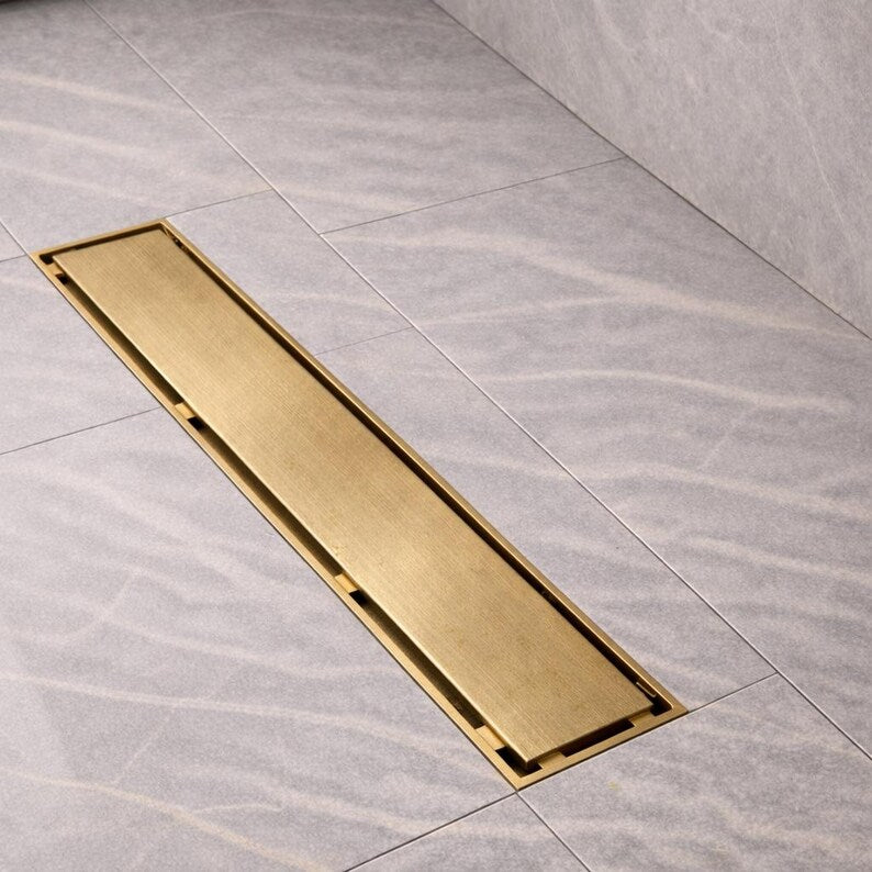 Casada Unlacquered Brass Linear Shower Drain – Tile Insert Bathroom Floor Drain, 12” &amp; 24”