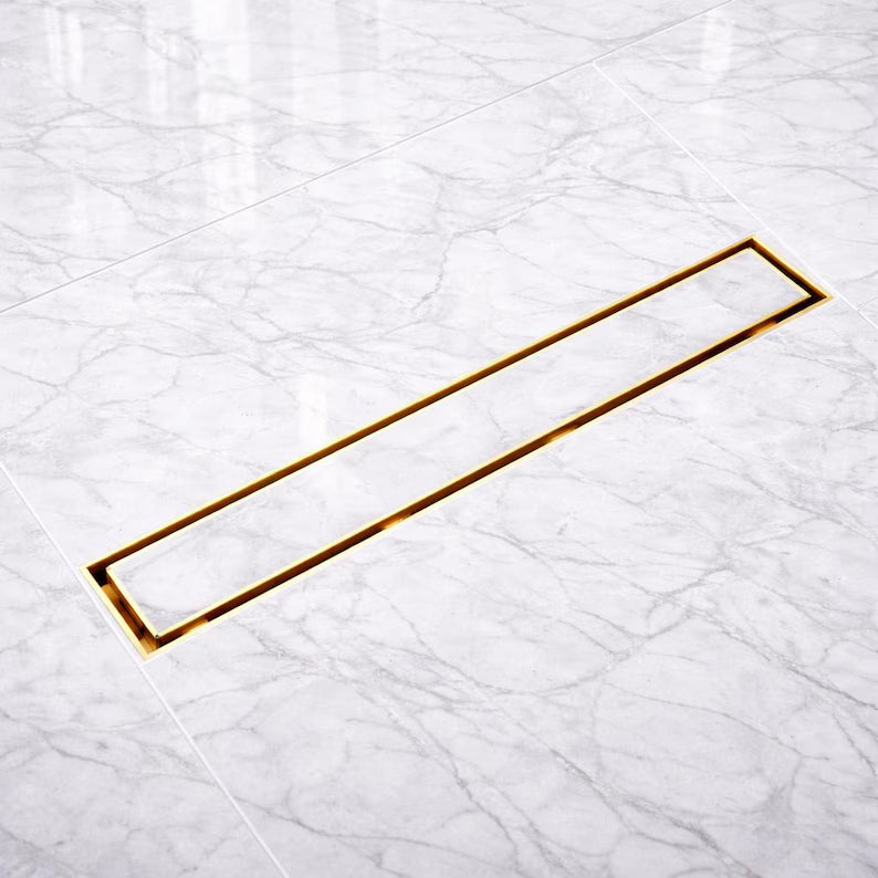 Casada Unlacquered Brass Linear Shower Drain – Tile Insert Bathroom Floor Drain, 12” &amp; 24”