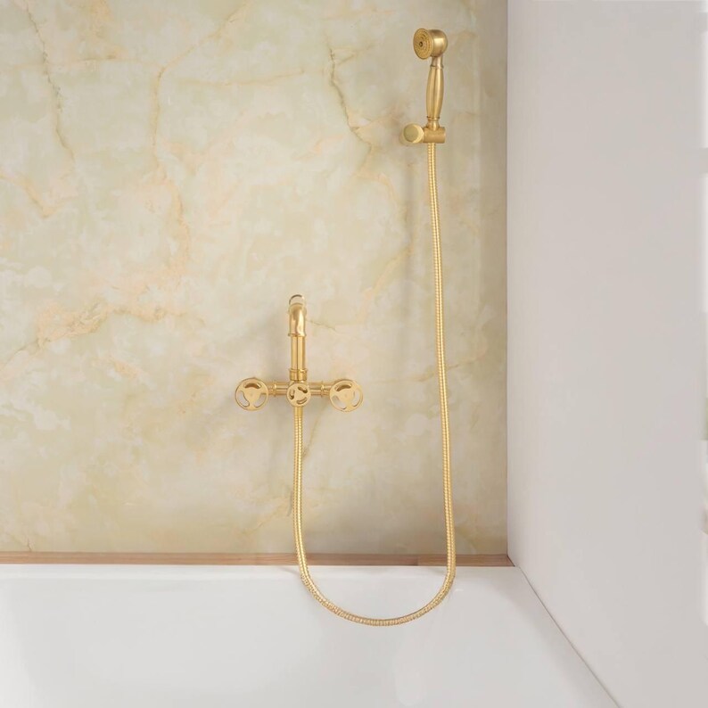 Sandy Wall Mounted Tub Filler - Unlacquered Brass