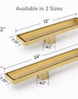 Casada Unlacquered Brass Linear Shower Drain – Tile Insert Bathroom Floor Drain, 12” & 24”